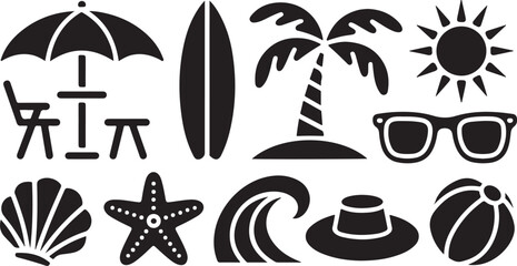 Summer beach vacation icons collection fun symbols paradise