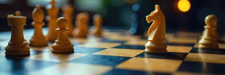 Strategic Chess Match Close-Up of a Tense Mid-Game, Highlighting Calculated Moves and Potential Threats