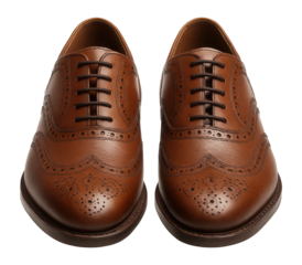 Brown lace-up oxfords featuring broguing accents.