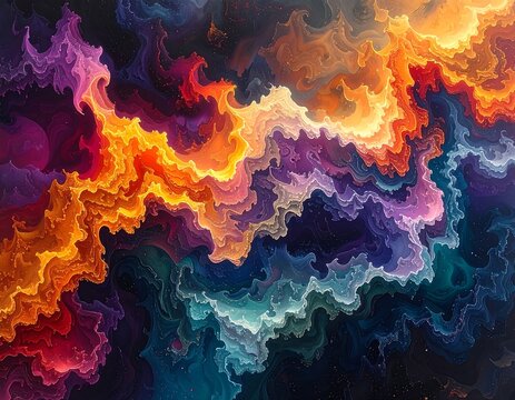 A vibrant, abstract swirling display of color, reminiscent of nebulae