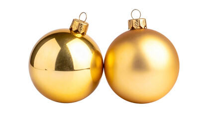 Two gold Christmas balls isolated on transparent background