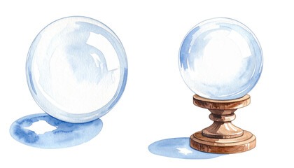 White Crystal Ball Watercolor Collection Isolated on Transparent Background