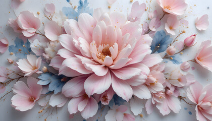 Dreamy watercolor floral still life with textured vintage paper and gold accents