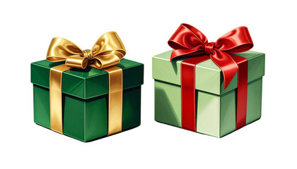 Green Gift Box Collection with Ribbons Isolated on Transparent Background