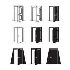 Set of open door icons simple flat vector design isolated on white background
