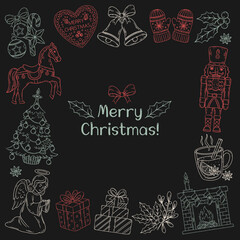 Christmas lineart frame doodles