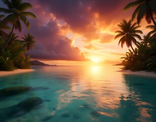 breathtaking tropical landscape with crystal clear water and dramatic sky
