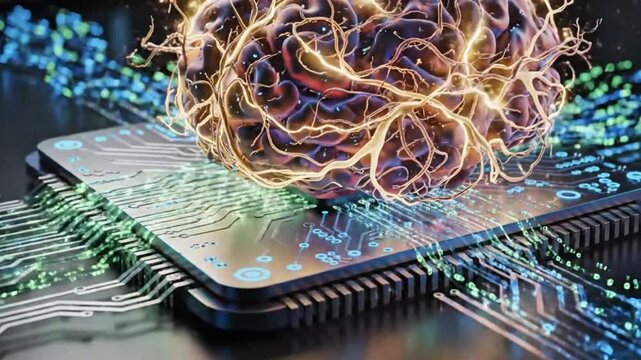 Concept of biotech interface merging human cells and AI