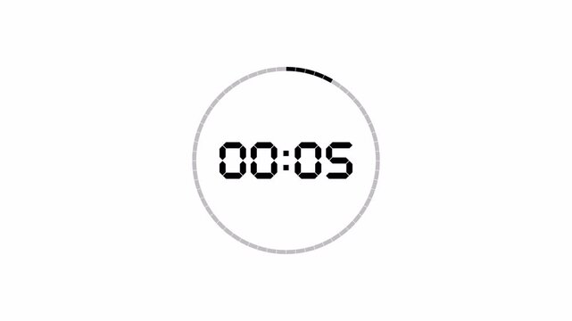 Count Up Animation from 0 to 60 Seconds in Modern Flat Design on White Background, 4K Alpha Channel. 60 Second Countdown Timer