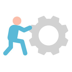 Businessman Pushing Gear Flat Vector Illustration Symbolizing Work and Process