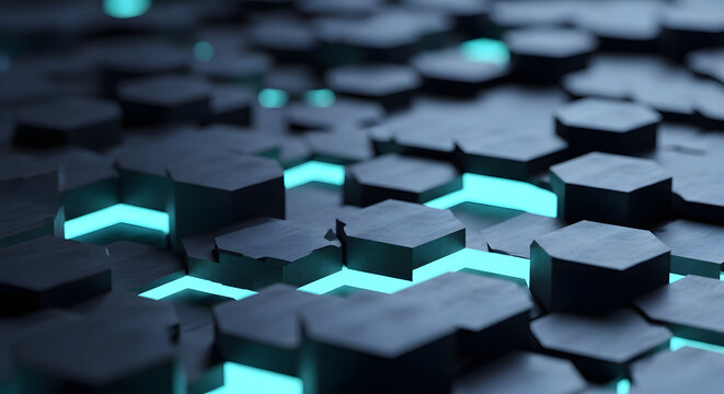 Abstract Geometric Hexagon Pattern with Glowing Neon Lights