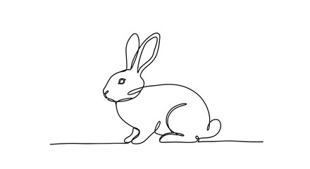 Fototapeta premium Rabbit standing in a minimalist continuous single line drawing isolated on a plain transparent background for modern design.