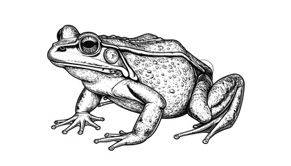 Detailed grayscale illustration of a frog with intricate textures