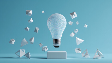 Floating Light Bulb and Geometric Shapes