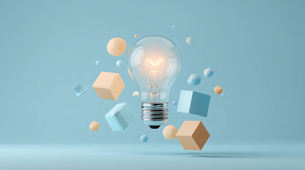 Floating Light Bulb and Geometric Shapes