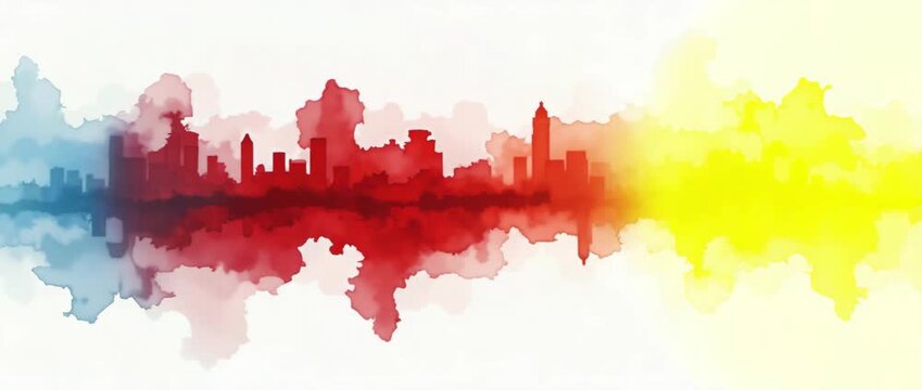 An expressive image merging themes of change management and leadership, utilizing abstract watercolor techniques with structured composition for ideal advertising use.