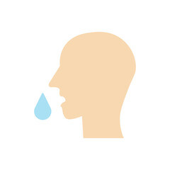 Throat hydration icon. Head profile with a water drop near mouth, suited for throat care and hydration topics.