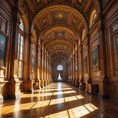 Fototapeta premium vintage mansion hallway sunlight pouring windows grand wooden interior classic atmosphere