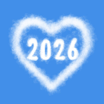 2026 Cloud Heart Vecror Illustration - Blue and White Minimal Design