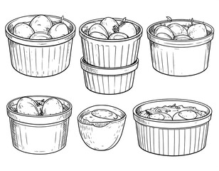 Detailed illustration of containers filled with fruit