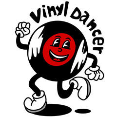 Funny vinyl dancing to the music