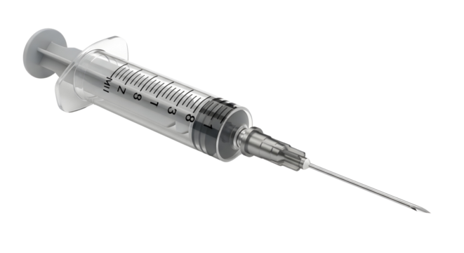 Sterile medical syringe with a sharp hypodermic needle for precise drug delivery and vaccine administration, an essential healthcare tool for injections