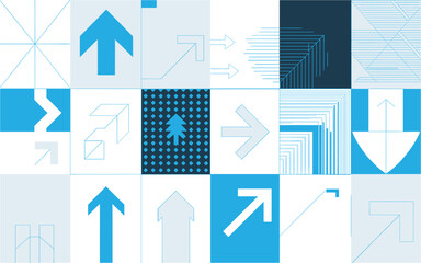 Modern geometric pattern with blue arrows pointing in various directions, creating a dynamic and eyecatching design perfect for backgrounds and digital projects