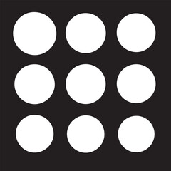 Minimalist geometric pattern of nine white circles on black background, abstract modern vector design