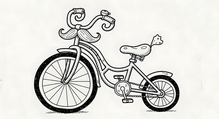 Obraz premium Whimsical cartoon bicycle with handlebar mustache and tail
