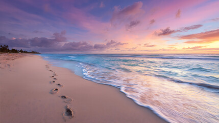 Sunset Beach with Footprints