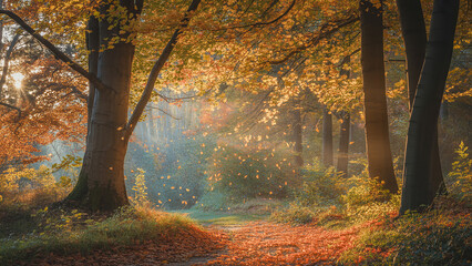 autumn forest in the morning 4k wallpaper