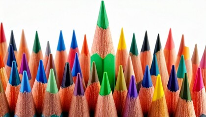 A vibrant display of colored pencils, creating a visually stimulating arrangement, showcasing creativity, education, and artistic potential.