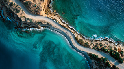 Aerial View of Coastal Road and Ocean