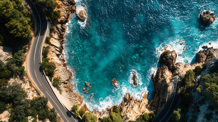 Aerial View of Coastal Road and Ocean