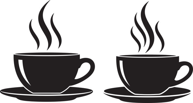 Two steaming coffee cups silhouette