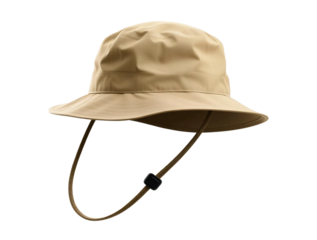Khaki boonie hat with chin strap isolated on transparent background