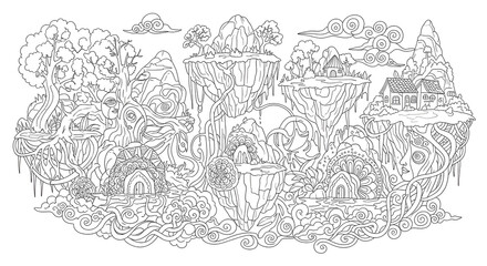 Abstract black and white doodle art with organic shapes and lines