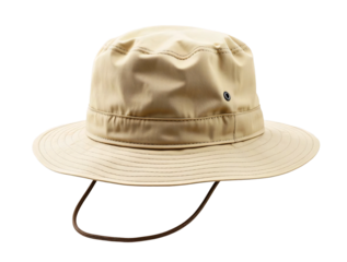 Khaki boonie hat with chin strap isolated on transparent background
