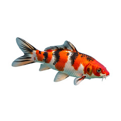 Orange White and Black Koi Fish, with Detailed Scales and Fins, cutout, PNG isolated on white or transparent background carp