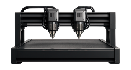 Dual-head laser engraving machine for high-volume production in manufacturing.