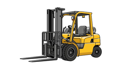 Yellow industrial forklift truck for warehouse logistics and material handling. Detailed vector illustration of heavy machinery isolated