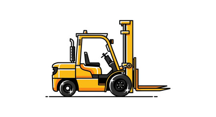 Vibrant Yellow Forklift Truck Vector Illustration for Industrial Material Handling and Warehouse Logistics Operations with Clean Outline Design