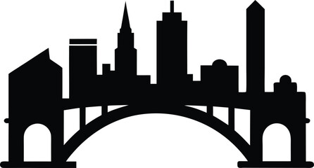 Obraz premium Stone Arch Bridge & Minneapolis Skyline Silhouette Vector. Minneapolis Skyline with Stone Arch Bridge Silhouette, Landmark Skyline Vector Illustration