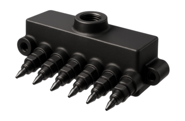 Multi-outlet lubricant distribution manifold for automated machinery lubrication.