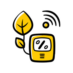 Smart environmental monitor with a leaf symbolizing sustainability and connectivity