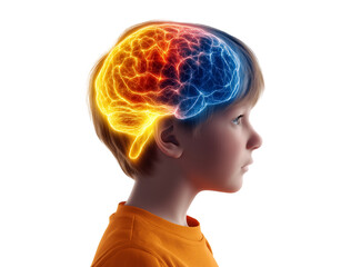 Child's Brain Hemispheres: Conceptual Visualization of Dual Activation and Neural Activity isolated on a transparent background