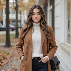 autumn clothes, sensuous fashion, autumn clothes model, warm feeling clothing coordination, AI Generative