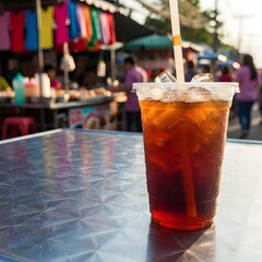 Refreshing iced sweet tea from a street food stall in Indonesia.