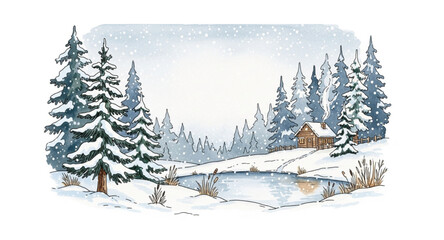 Obraz premium winter landscape with fir tree