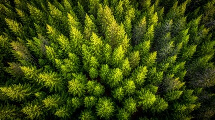 Fototapeta premium arboreal. Aerial view of a lush green forest canopy under natural sunlight, radiating tranquility and beauty. travel magazines, destination branding, designed for outdoor magazines and nature guides. 